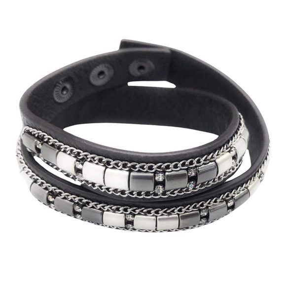 STELLA & DOT • Silver Gunmetal Cady Wrap Bracelet - Picture 3 of 6
